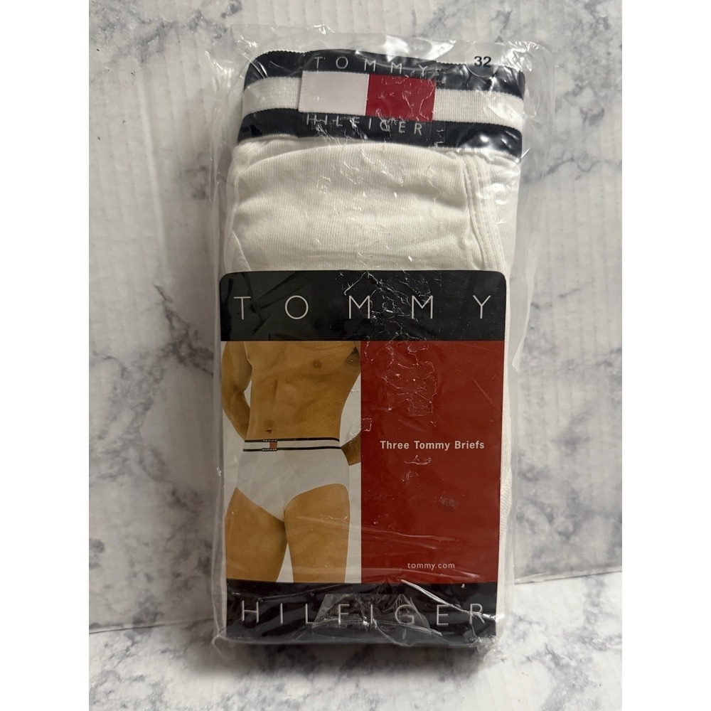 2002 Tommy HILFIGER Briefs Flag Waistband Sz 32 Mid-rise Cotton Vintage 3 Pack